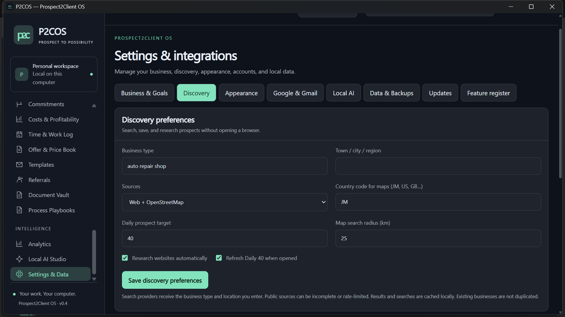 P2COS discovery and research workflow